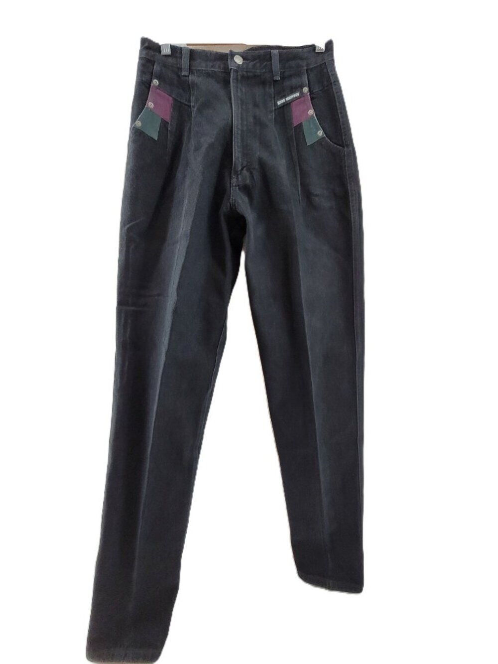 Vintage Rocky Mountain Jeans 13 Black High Rise Bareback Leather (fit 29x36.5)